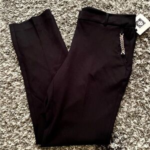 Anne Klein Women's Dress Pants, Gold Chain Trimmed Front Pockets, Black, Sz 10
